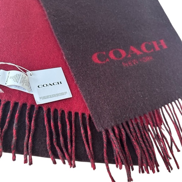 Coach Bi-Color Logo Scarf, Wool and Cashmere, Oxblood / Red, NWT - Picture 3 of 7